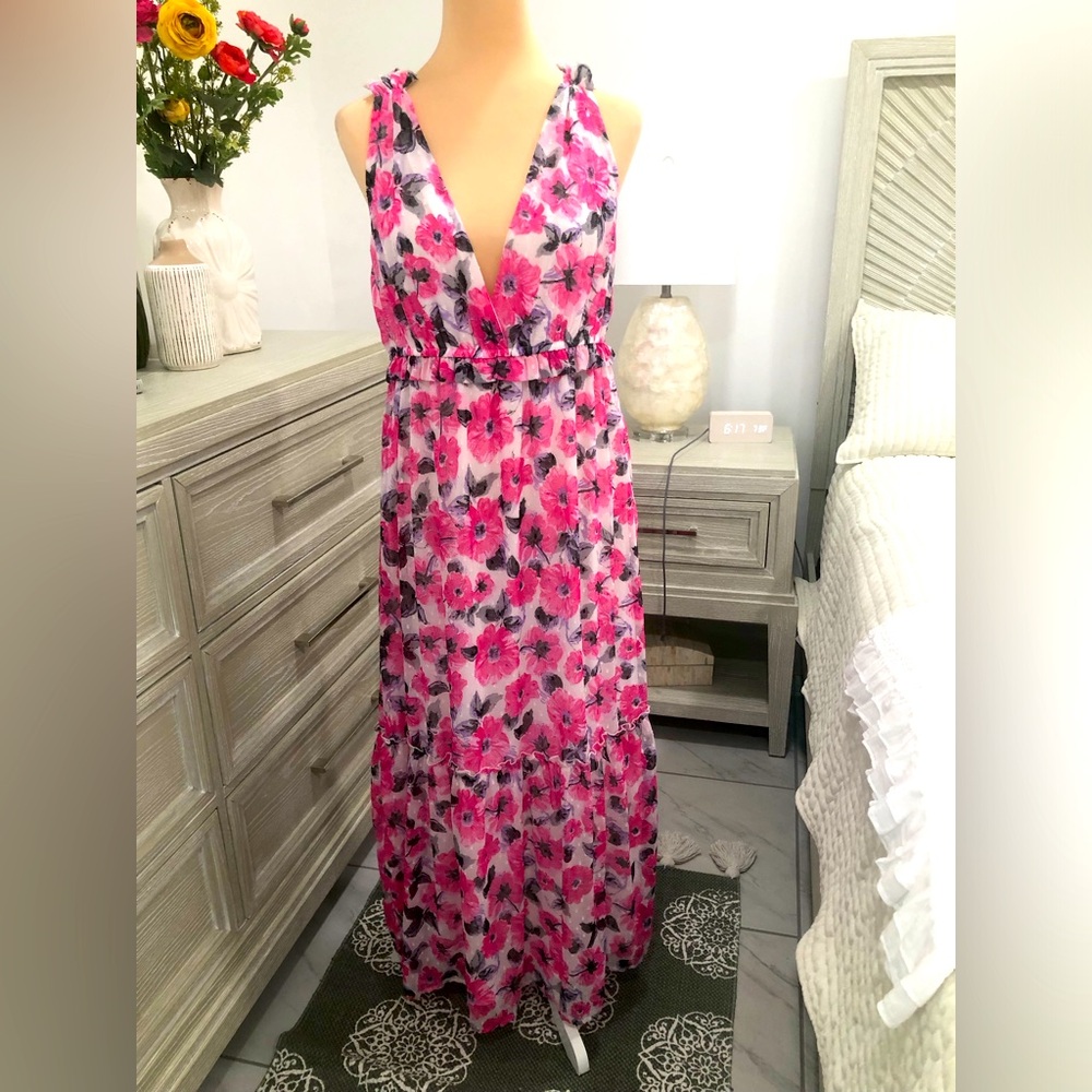 Charlotte Russe Pink and Black Floral Maxi Dress